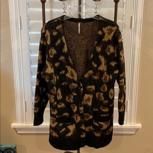 Free People Leopard Print Cardigan - Black and Brown